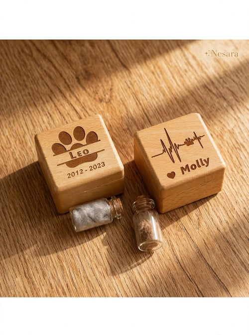 Personalized Pet Fur Keepsake Box – Custom Wooden Pet Hair Souvenir